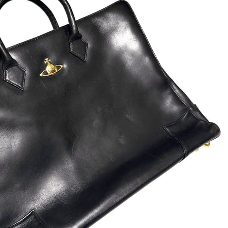 【USED】00's Vivienne Westwood Orb Leather Hand Bag Black