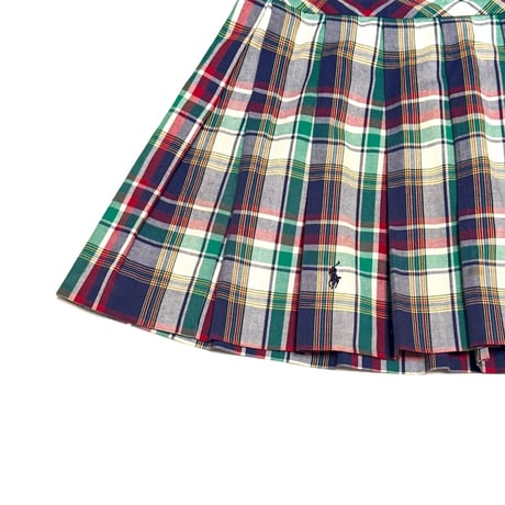 【USED】90's-00's RALPH LAUREN MADRAS CHECK PLEATED WRAP MINI SKIRT