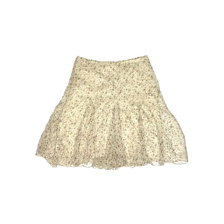 【USED】80's SILK ORGANDY FLOWER PATTERN SKIRT BEIGE ITALY