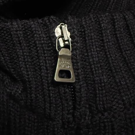 【USED】00's PRADA Ribbed Wool Drivers Knit Zip-Up
