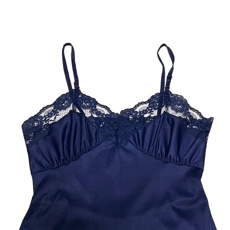 【USED】70's LINGERIE SLIP DRESS ALL NAVY