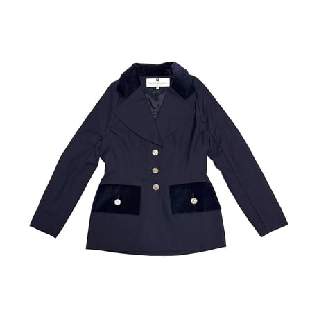 【USED】80's-90's PIERRE BALMAIN UNIFORMES Velvet-Collar Navy Wool Blend Jacket
