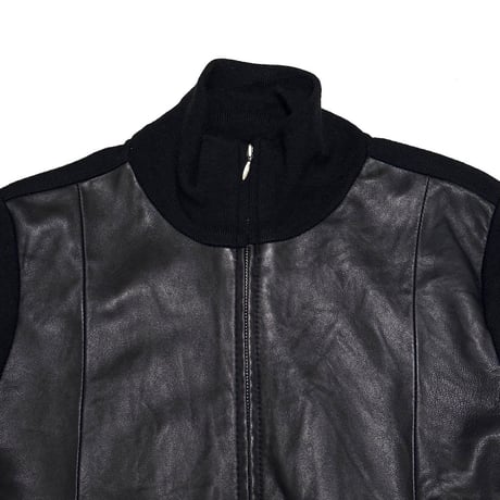 【USED】00's Eddie Bauer Leather × Merino Wool Hybrid Zip Jacket Black