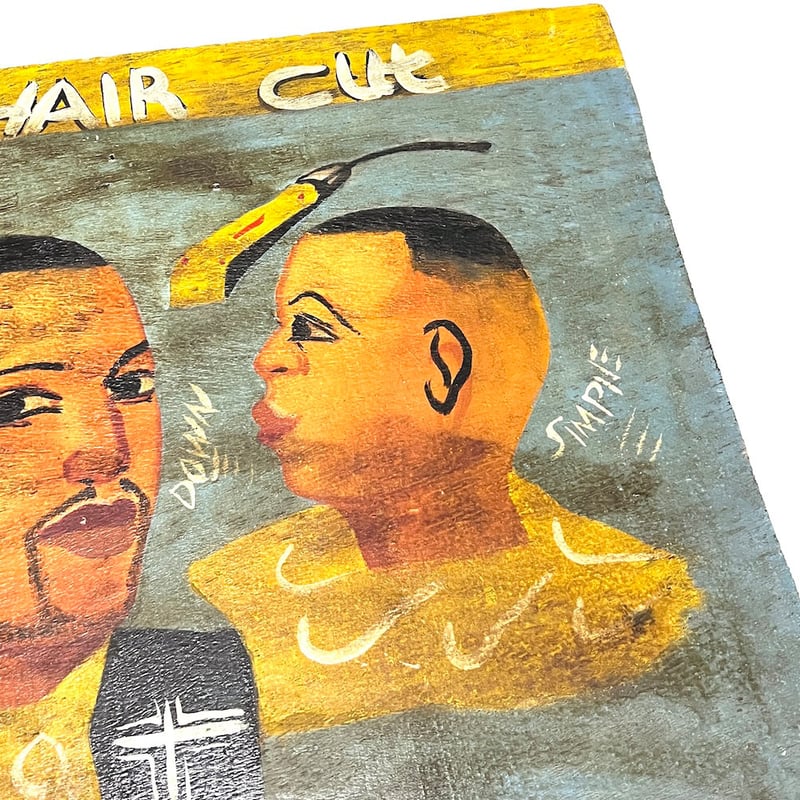 USED】Vintage AFRICAN HAND PAINTED BARBER SHOP