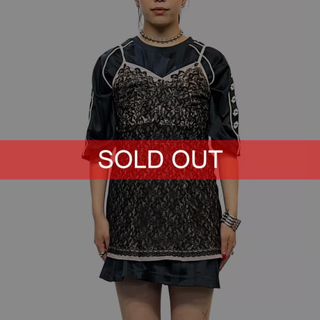 【USED】60's HAUTANA Perlon LINGERIE SLIP MINI DRESS BLACK LACE