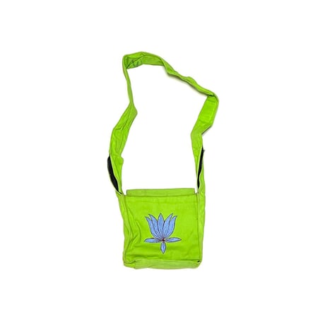 【USED】90's NEPAL BUDDHA EYE × LOTUS EMBROIDERED SHOULDER BAG LIME GREEN