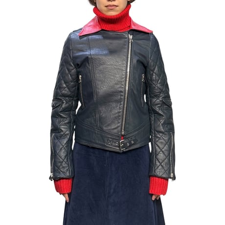 【DEAD STOCK】J.W. ANDERSON 2011AW Navy × Red Leather Biker Jacket