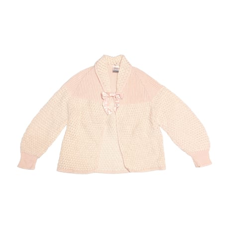 【USED】70's Damart "Thermolactyl" Pastel Knit Cardigan with Satin Ribbon