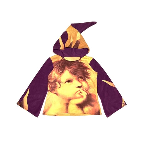 【USED】00's Painterly Graphic Witch Hood Fleece Hoodie