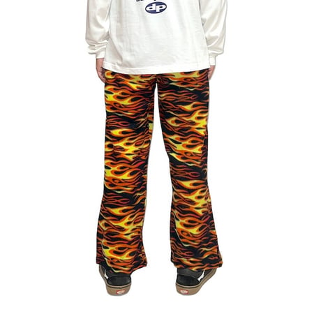 【USED】90S-00'S GRANDMA PANTS FIRE PATTERN FLEECE PANTS