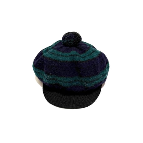 【USED】90's Robert Mackie Black Watch Wool Casquette with Pom Pom