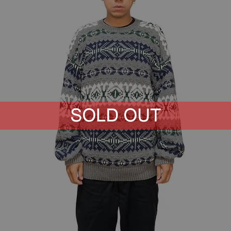 【USED】90'S OLD GAP NATIVE PATTERN COTTON KNIT SWEATER