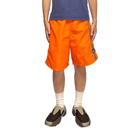 【USED】90's NIKE Side Tape Swim Shorts Hi-Vis Orange
