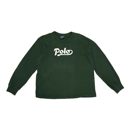 【USED】90's Polo Sport Ralph Lauren Script Logo Long Sleeve T-Shirt Forest Green