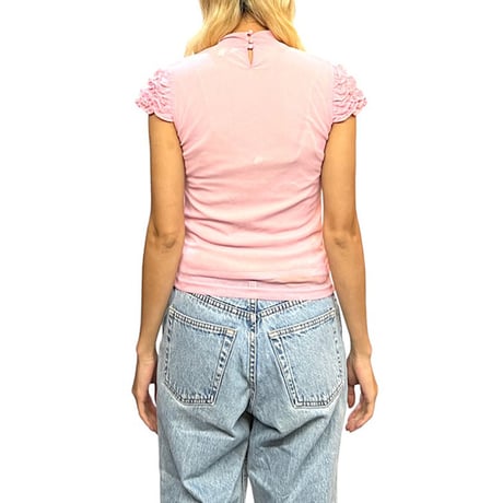 【USED】00'S Xing FRILL SLEEVE TOP PINK