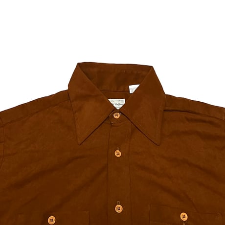 【USED】70's Macy's California TRIACETATE × NYLON SHIRT BROWN