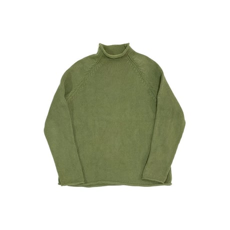 【USED】90'S-00'S J.CREW COTTON KNIT ROLL NECK SWEATER MOSS GREEN