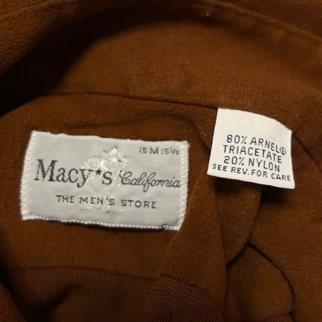 【USED】70's Macy's California TRIACETATE × NYLON SHIRT BROWN