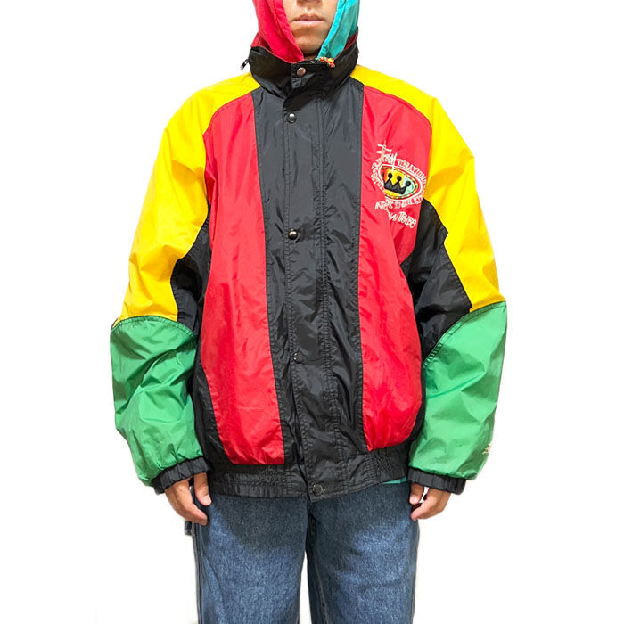 USED】90'S BOOTLEG STUSSY RASTA COLOR NYLON JAC