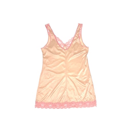 【USED】70's Enka Perlon LINGERIE SLIP MINI DRESS BEIGE
