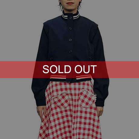 【USED】80's CACHE D'OR CROPPED BUTTON JACKET NAVY