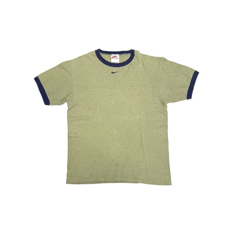 【USED】90's NIKE Center Swoosh Ringer T-Shirt Olive × Navy