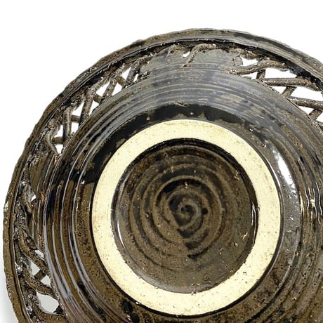 【USED】UNKNOWN VINTAGE GLASS GLAZE LOTUS LARGE PLATE