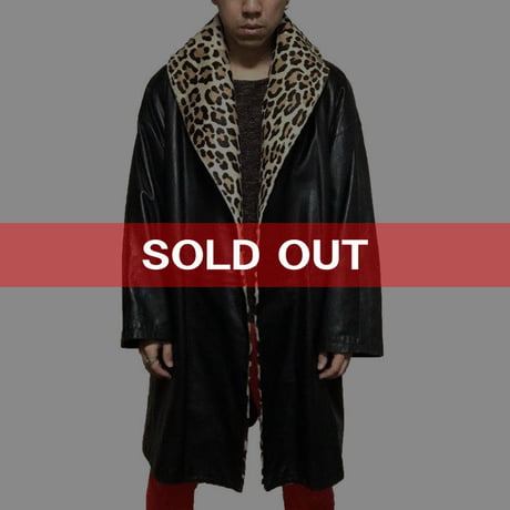 【USED】LEOPARD × BLACK LEATHER COAT MADE IN ITALY