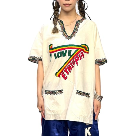 【USED】80's "I LOVE ETHIOPIA" Embroidered Tunic