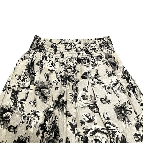 【USED】90'S BLACK & WHITE FLOWER MESH PLEATS LONG SKIRT