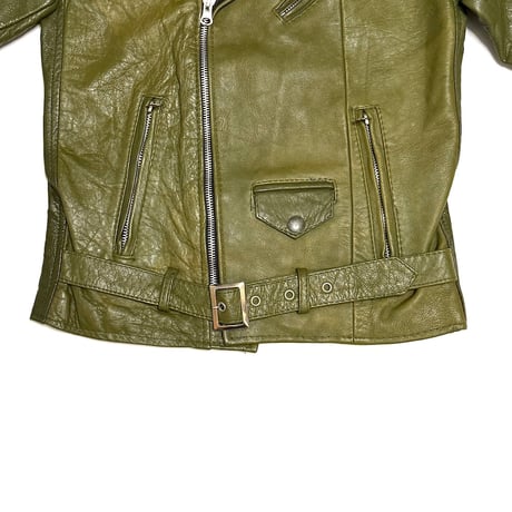【USED】90's Faded Khaki Leather Compact Double Riders Jacket