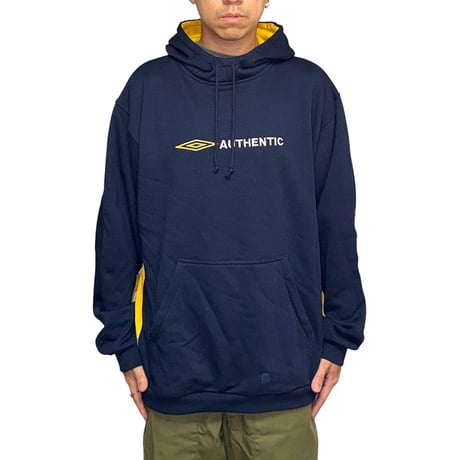 【USED】00's UMBRO AUTHENTIC Logo Hoodie Navy × Yellow