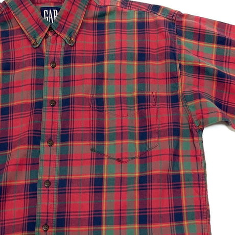 【USED】90'S OLD GAP RED×GREEN CHECK B.D.SHIRT