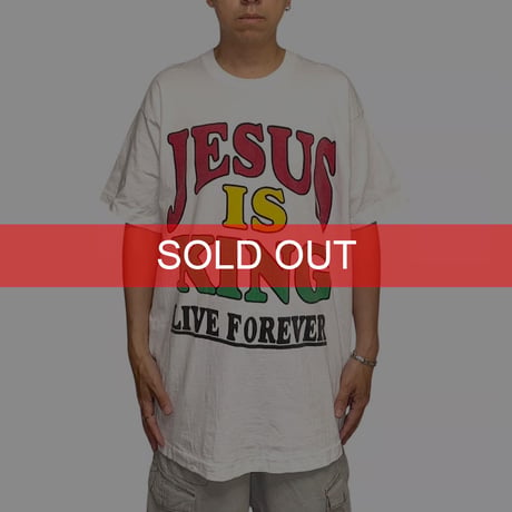 【USED】90's JESUS IS KING LIVE FOREVER RASTER COLOR T-SHIRT