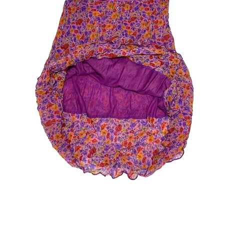 【USED】90's SILK ORGANDY FLOWER PATTERN SKIRT PINK PURPLE ITALY
