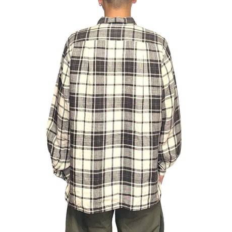 【USED】90's agnès b. homme Black & Ivory Plaid Linen Shirt