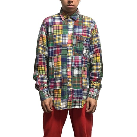 【USED】00'S  A BATHING APE PATCH WORK SHIRT