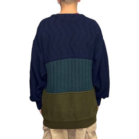 【USED】90's Eddie Bauer Oversized 3-Panel Textured Cotton Knit Sweater
