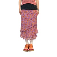 【USED】90's SILK ORGANDY FLOWER PATTERN SKIRT PINK PURPLE ITALY