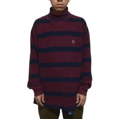 【USED】90'S TOMMY HILFIGER BORDER HI-NECK L/S TOP
