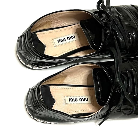 【USED】miu miu PATENT LEATHER SHOES with BIJOU DECORATION