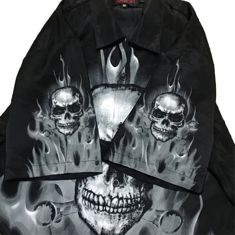 【USED】90'S DRAGONFLY SKULL × FIRE SHIRT