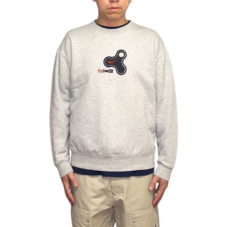 【USED】00's NIKE Hand-Spinner Flocked Logo Crewneck Sweatshirt Gray