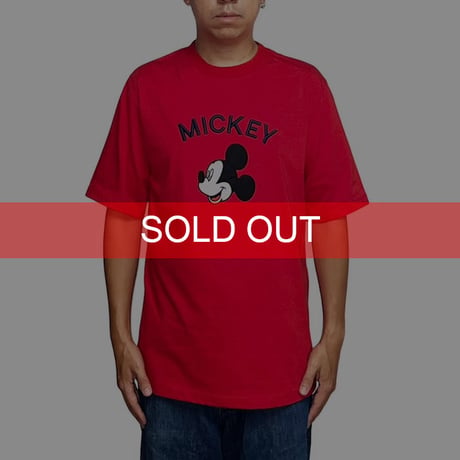 【DEAD STOCK】90's Walt Disney World MICKEY EMBROIDERED T-SHIRT RED