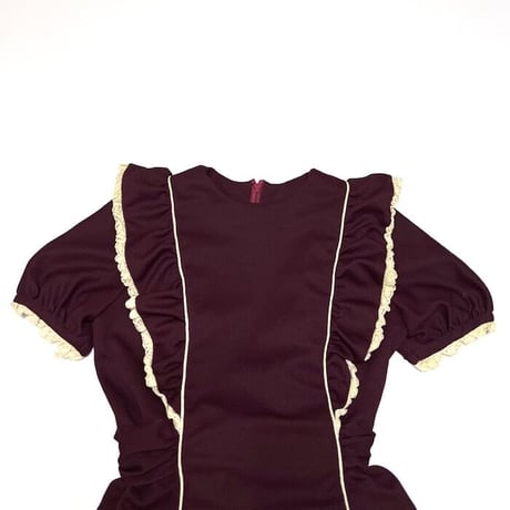 【USED】70'S BURGUNDY PEPLUM TUNIC / MINI DRESS