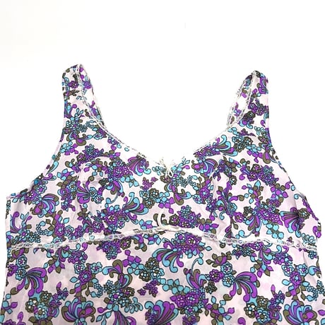【USED】60s-70s ART NOUVEAU FLORAL PATTERN SLIP MINI DRESS