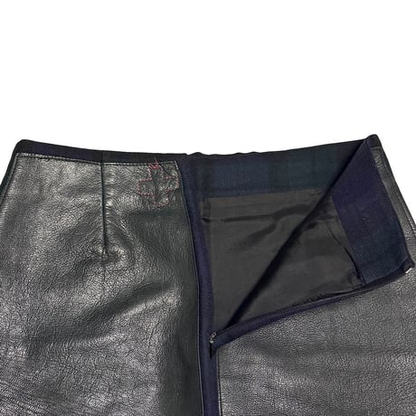 【USED】00's A.F.VANDEVORST Blackwatch Wool × Leather Panel Skirt