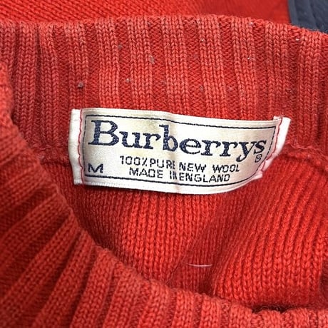 【USED】80'S-90'S BURBERRYS RED WOOL SWEATER ELBOW PATCHES