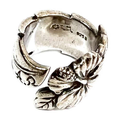 【USED】00'S ALBA ROSA HIBISCUS & LEAF RING SILVER925
