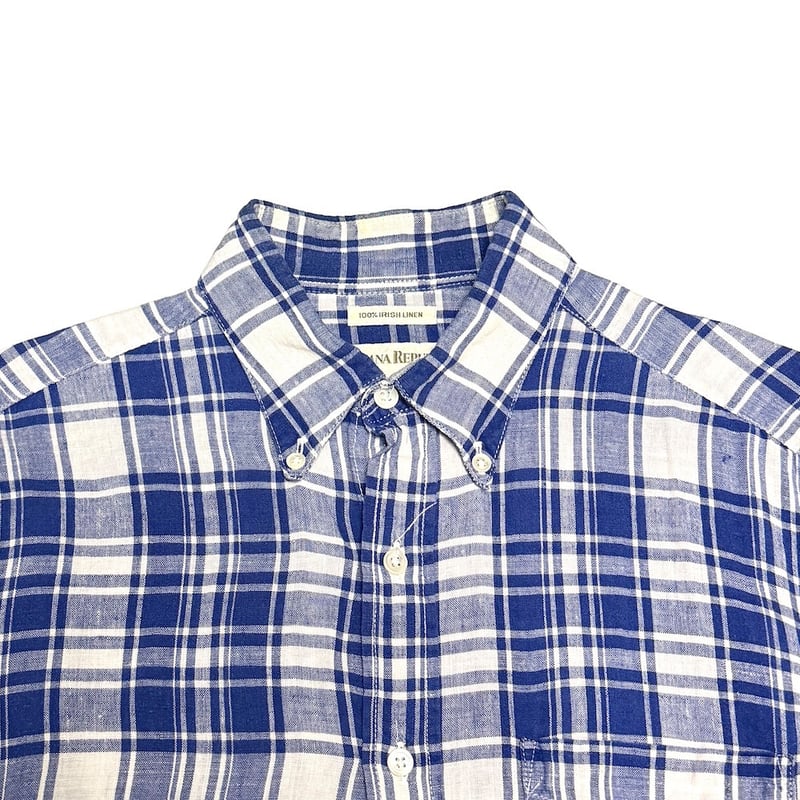USED】90's BANANA REPUBLIC Irish Linen Blue Pla